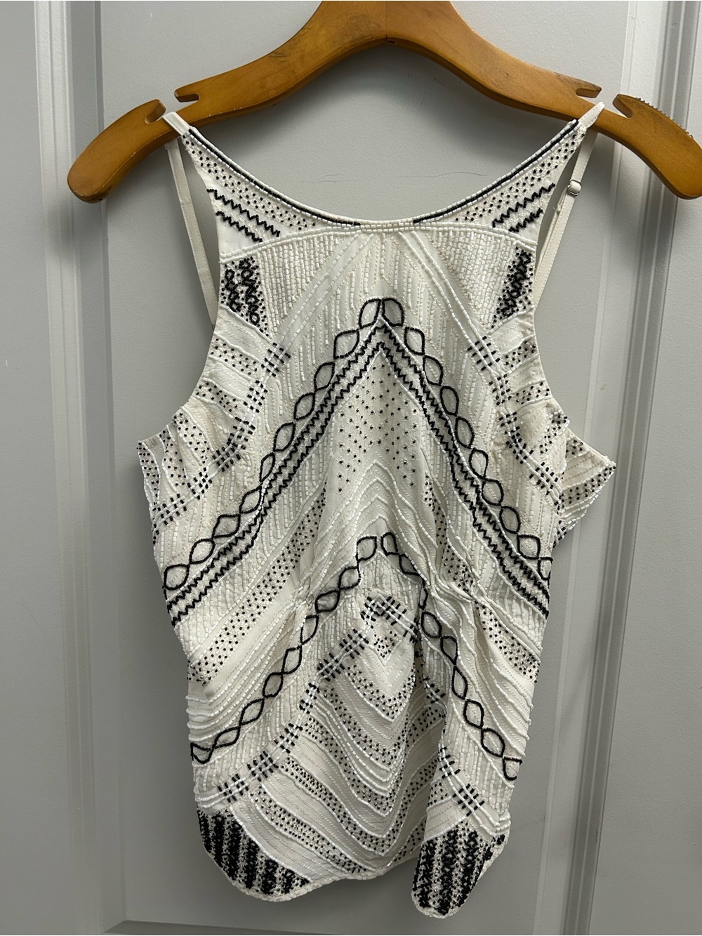 Parker Marcy Beaded White and Black Sleeveless Top, Size L